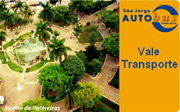 Cartão BUSCARD Vale Transporte, amarelo, com fotografia do Jardim de Palmeiras e a marca São Jorge Auto Bus.